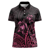 Pink Black Polynesia Floral Sea Turtle Women Polo Shirt LT14 Female Black - Polynesian Pride