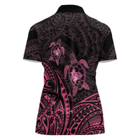 Pink Black Polynesia Floral Sea Turtle Women Polo Shirt LT14 - Polynesian Pride