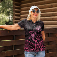 Pink Black Polynesia Floral Sea Turtle Women Polo Shirt LT14 - Polynesian Pride