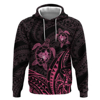Pink Black Polynesia Floral Sea Turtle Zip Hoodie LT14 Pullover Hoodie Black - Polynesian Pride
