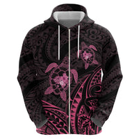 Pink Black Polynesia Floral Sea Turtle Zip Hoodie LT14 - Polynesian Pride