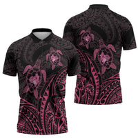 Pink Black Polynesia Floral Sea Turtle Zipper Polo Shirt LT14 - Polynesian Pride