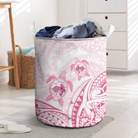 Pink White Polynesia Floral Sea Turtle Laundry Basket LT14 White - Polynesian Pride