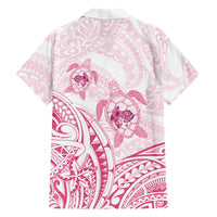 Pink White Polynesia Floral Sea Turtle Family Matching Short Sleeve Bodycon Dress and Hawaiian Shirt - Polynesian Pride