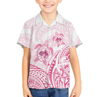 Pink White Polynesia Floral Sea Turtle Family Matching Short Sleeve Bodycon Dress and Hawaiian Shirt - Polynesian Pride