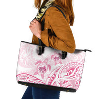 Pink White Polynesia Floral Sea Turtle Leather Tote Bag LT14 White - Polynesian Pride