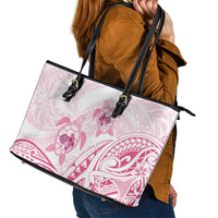 Pink White Polynesia Floral Sea Turtle Leather Tote Bag LT14 - Polynesian Pride