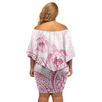 Pink White Polynesia Floral Sea Turtle Off Shoulder Short Dress LT14 - Polynesian Pride