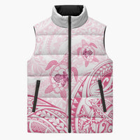 Pink White Polynesia Floral Sea Turtle Sleeveless Puffer Jacket LT14 Unisex White - Polynesian Pride