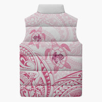 Pink White Polynesia Floral Sea Turtle Sleeveless Puffer Jacket LT14 - Polynesian Pride