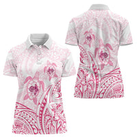 Pink White Polynesia Floral Sea Turtle Women Polo Shirt LT14 - Polynesian Pride