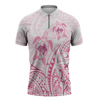Pink White Polynesia Floral Sea Turtle Zipper Polo Shirt LT14 White - Polynesian Pride