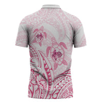 Pink White Polynesia Floral Sea Turtle Zipper Polo Shirt LT14 - Polynesian Pride