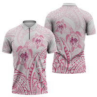 Pink White Polynesia Floral Sea Turtle Zipper Polo Shirt LT14 - Polynesian Pride