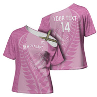 Custom New Zealand Silver Fern Rugby 2025 Cross Shoulder Shirt All Black Aotearoa Maori Pink - Polynesian Pride