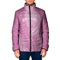Custom New Zealand Silver Fern Rugby 2025 Padded Jacket All Black Aotearoa Maori Pink - Polynesian Pride