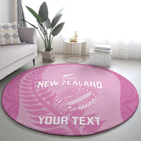 Custom New Zealand Silver Fern Rugby 2025 Round Carpet All Black Aotearoa Maori Pink