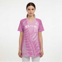 Custom New Zealand Silver Fern Rugby 2025 Scrub Top All Black Aotearoa Maori Pink - Polynesian Pride