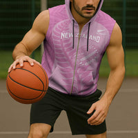 Custom New Zealand Silver Fern Rugby 2025 Sleeveless Zip Hoodie All Black Aotearoa Maori Pink - Polynesian Pride