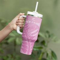 Custom New Zealand Silver Fern Rugby 2025 Tumbler With Handle All Black Aotearoa Maori Pink