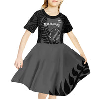 Custom New Zealand Silver Fern Rugby 2025 Kid Short Sleeve Dress Go Champions Aotearoa Maori Black
