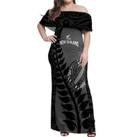 Custom New Zealand Silver Fern Rugby 2025 Off Shoulder Maxi Dress Go Champions Aotearoa Maori Black