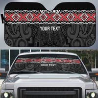 Custom New Zealand Silver Fern Rugby Auto Sun Shade All Black Maori Taniko Pattern - Polynesian Pride