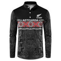 Custom New Zealand Silver Fern Rugby Button Sweatshirt All Black Maori Taniko Pattern
