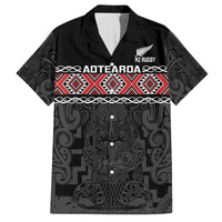 Custom New Zealand Silver Fern Rugby Family Matching Short Sleeve Bodycon Dress and Hawaiian Shirt All Black Maori Taniko Pattern