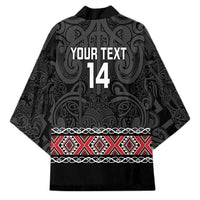 Custom New Zealand Silver Fern Rugby Kimono All Black Maori Taniko Pattern - Polynesian Pride