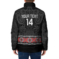 Custom New Zealand Silver Fern Rugby Padded Jacket All Black Maori Taniko Pattern - Polynesian Pride