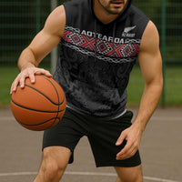 Custom New Zealand Silver Fern Rugby Sleeveless Hoodie All Black Maori Taniko Pattern - Polynesian Pride