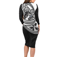 Philippines Eagle Sun Family Matching Long Sleeve Bodycon Dress and Hawaiian Shirt Filipino Agila Polynesian Tattoo Black Color