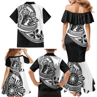 Philippines Eagle Sun Family Matching Mermaid Dress and Hawaiian Shirt Filipino Agila Polynesian Tattoo Black Color