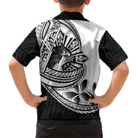 Philippines Eagle Sun Family Matching Off The Shoulder Long Sleeve Dress and Hawaiian Shirt Filipino Agila Polynesian Tattoo Black Color