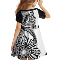 Philippines Eagle Sun Family Matching Off Shoulder Short Dress and Hawaiian Shirt Filipino Agila Polynesian Tattoo Black Color