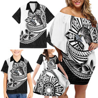 Philippines Eagle Sun Family Matching Off Shoulder Short Dress and Hawaiian Shirt Filipino Agila Polynesian Tattoo Black Color