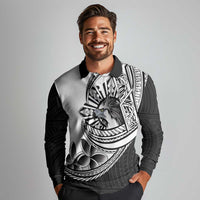 Philippines Eagle Sun Long Sleeve Polo Shirt Filipino Agila Polynesian Tattoo Black Color LT14 - Polynesian Pride