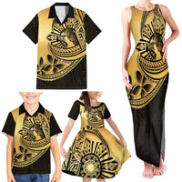 Philippines Eagle Sun Family Matching Tank Maxi Dress and Hawaiian Shirt Filipino Agila Polynesian Tattoo Gold Color