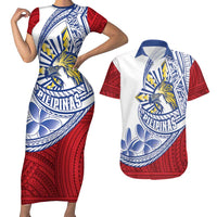 Philippines Eagle Sun Couples Matching Short Sleeve Bodycon Dress and Hawaiian Shirt Filipino Agila Polynesian Tattoo Flag Color