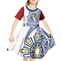 Philippines Eagle Sun Kid Short Sleeve Dress Filipino Agila Polynesian Tattoo Flag Color LT14 - Polynesian Pride