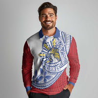 Philippines Eagle Sun Long Sleeve Polo Shirt Filipino Agila Polynesian Tattoo Flag Color LT14 - Polynesian Pride