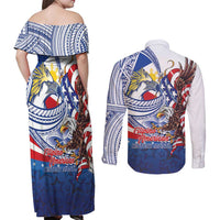 Filipino American History Month Couples Matching Off Shoulder Maxi Dress and Long Sleeve Button Shirt Philippines Agila USA Eagle Mix Flag