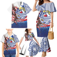 Filipino American History Month Family Matching Mermaid Dress and Hawaiian Shirt Philippines Agila USA Eagle Mix Flag