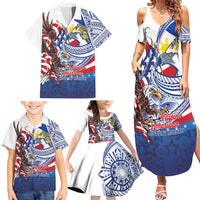 Filipino American History Month Family Matching Summer Maxi Dress and Hawaiian Shirt Philippines Agila USA Eagle Mix Flag