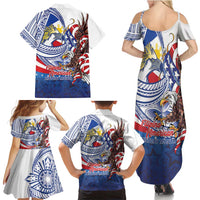 Filipino American History Month Family Matching Summer Maxi Dress and Hawaiian Shirt Philippines Agila USA Eagle Mix Flag