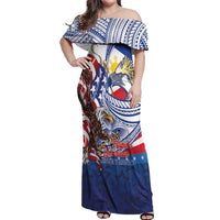 Filipino American History Month Off Shoulder Maxi Dress Philippines Agila USA Eagle Mix Flag LT14 Women Blue - Polynesian Pride
