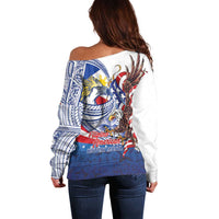 Filipino American History Month Off Shoulder Sweater Philippines Agila USA Eagle Mix Flag LT14 - Polynesian Pride