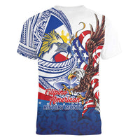 Filipino American History Month Women V-Neck T-Shirt Philippines Agila USA Eagle Mix Flag