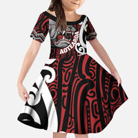 Personalised Aotearoa Bulldog Family Matching Short Sleeve Bodycon Dress and Hawaiian Shirt New Zealand Maori Taniko Art